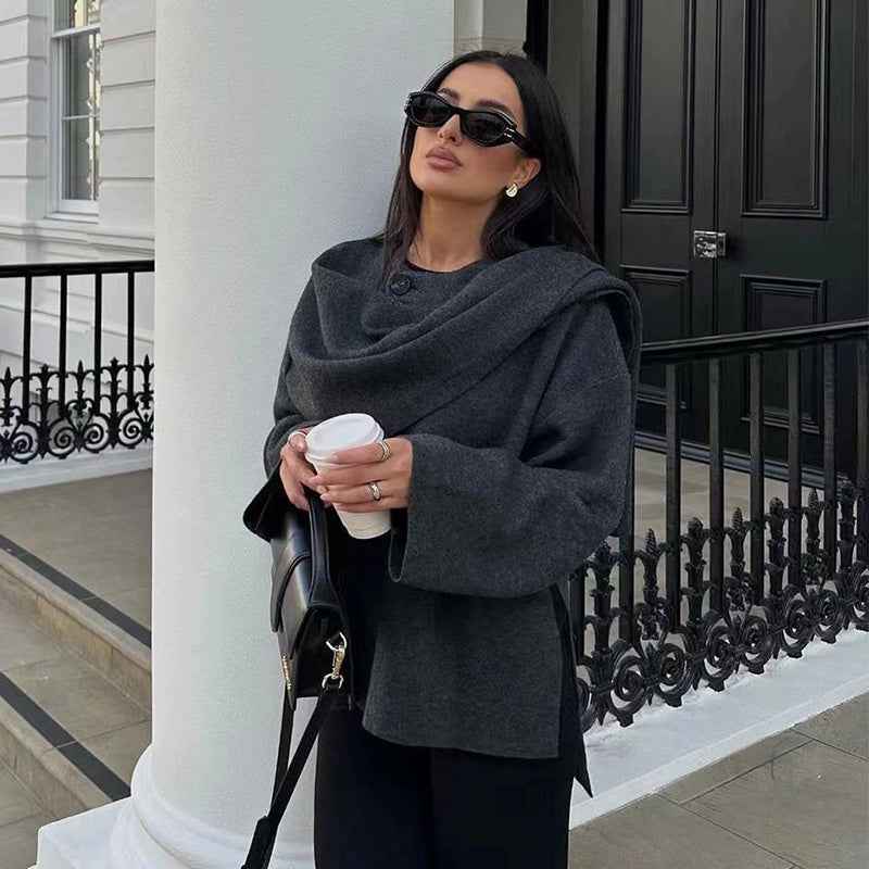 Cardigan With Asymmetrical Scarf Coat