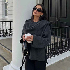 Cardigan With Asymmetrical Scarf Coat