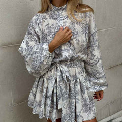 Ink Print A-Line Sleeve Short Dress - Muselune