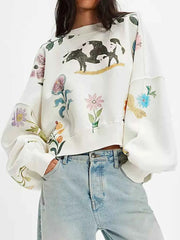 Printed Round Neck Dropped Shoulder Sweatshirt