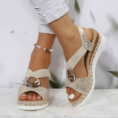 Peep Toe Serpentine Wedges Sandals| Circle Design Casual - Muselune