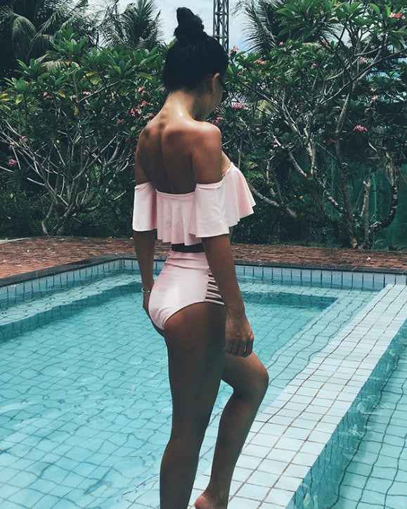 New High Waist One Shoulder Split Braided Bikini Swimsuit - Muselune