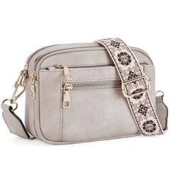Triple-Zip Crossbody – Floral Strap & Colorblock Style - Muselune