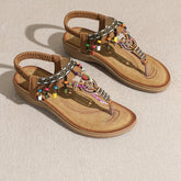 Boho Ethnic Flat Sandals – Pendant Accent Flip-Flops - Muselune
