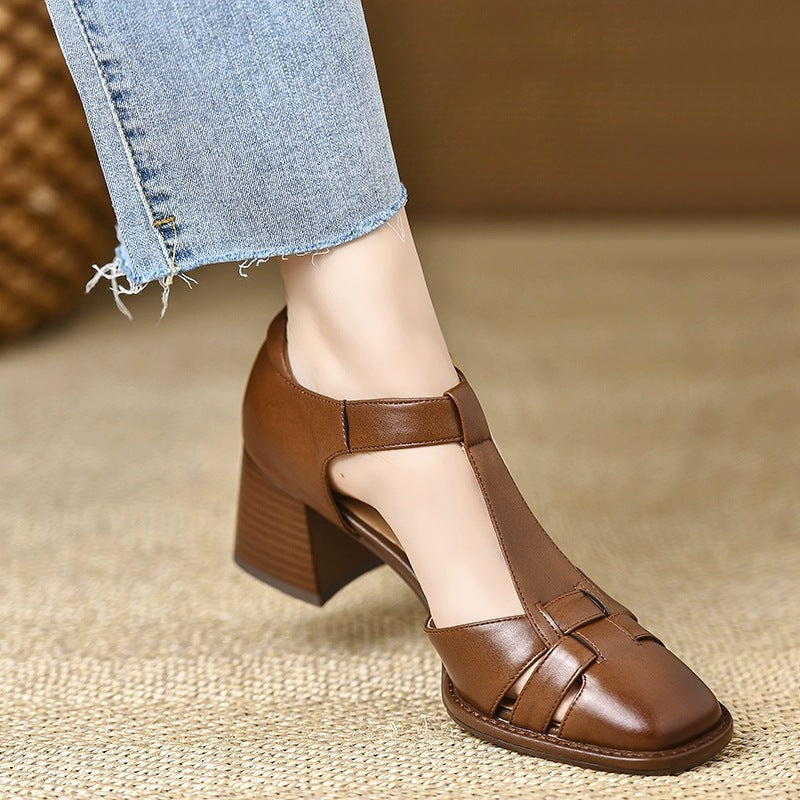 Chunky Hollow Buckle Closed Toe Sandals Heel The Muse