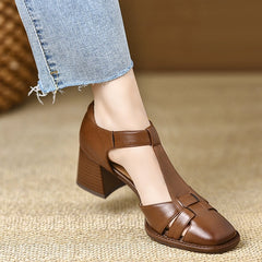 Chunky Hollow Buckle Closed Toe Sandals Heel The Muse
