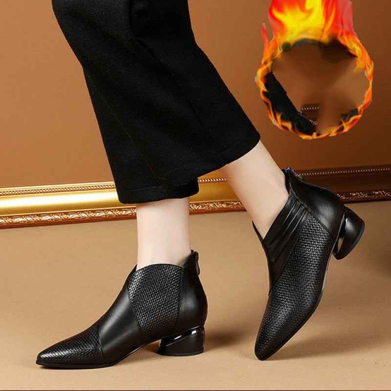 Zip Ankle Boots Plus Size Thick Heel Boots