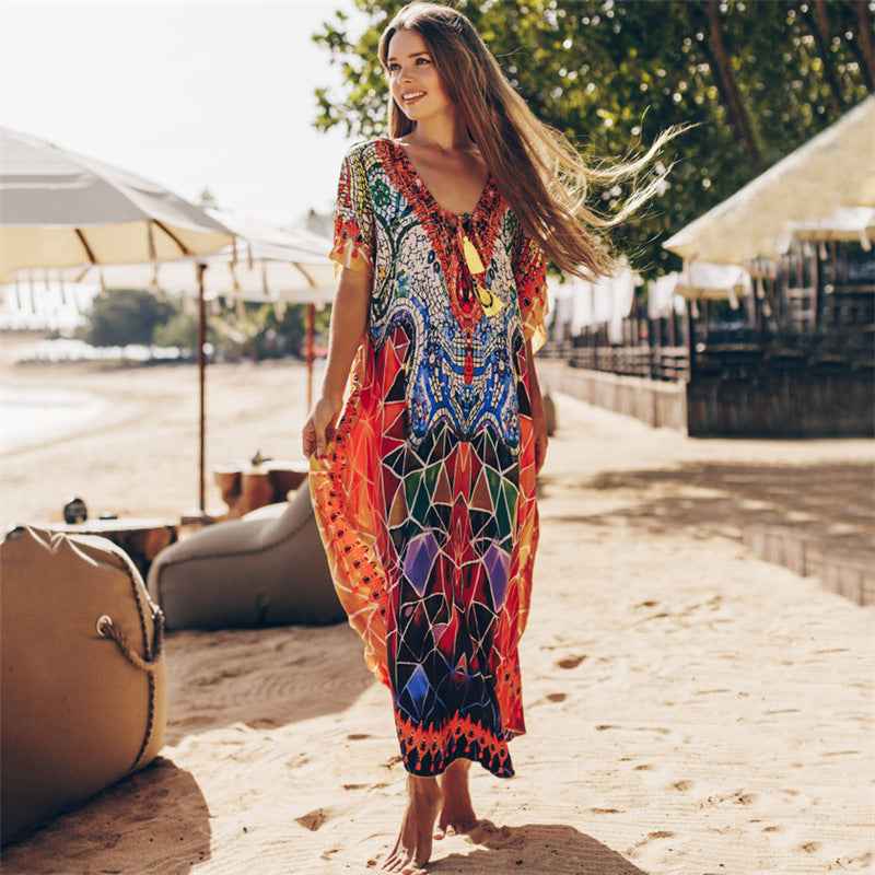 Cotton Beach Cover-Up – Printed Kaftan Tunic for Summer Swimwea - Muselune