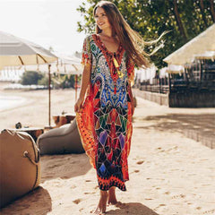 Cotton Beach Cover-Up – Printed Kaftan Tunic for Summer Swimwea - Muselune