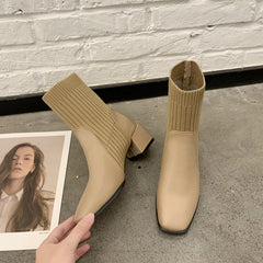 Niche Square Toe Thick Heel Socks Boots The Muse