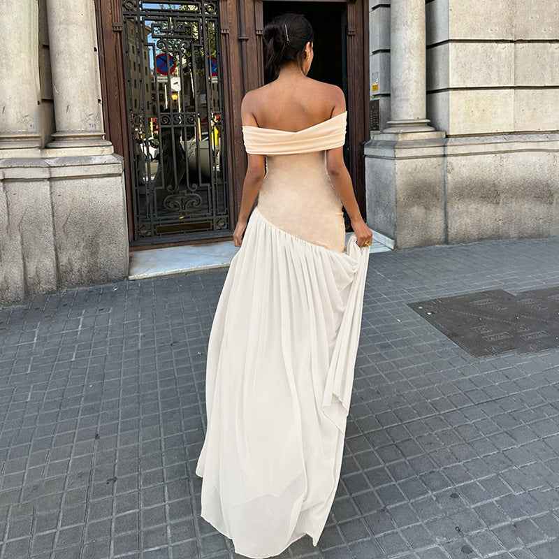 Color Block Off-Shoulder Dress - Muselune