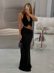 Solid Color Hollow-out Bodycon Maxi Skirt - Muselune