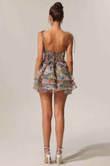High Waist - Plants Design Short Dress - Muselune