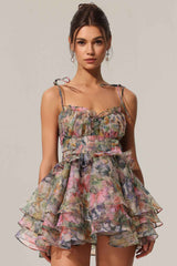 High Waist - Plants Design Short Dress - Muselune