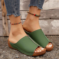 Summer Wedge Sandals – Peep-Toe, Thick Sole, Casual Outdoor Slides - Muselune