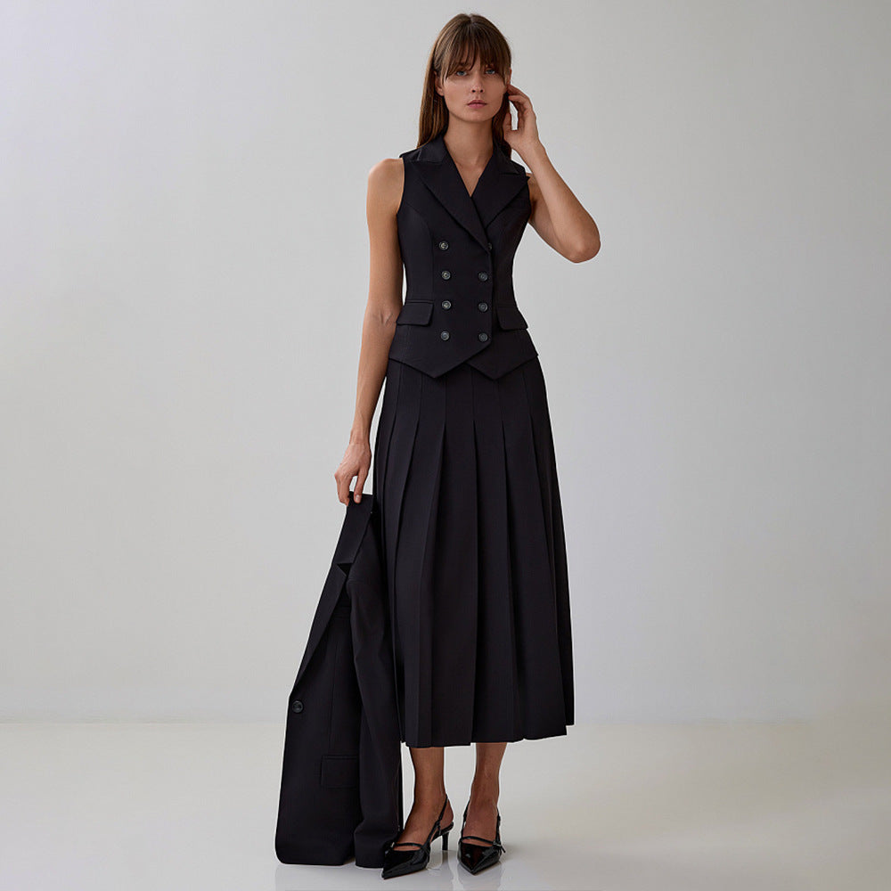 Sleeveless Vest Pleated Dress Two-piece Set - Muselune