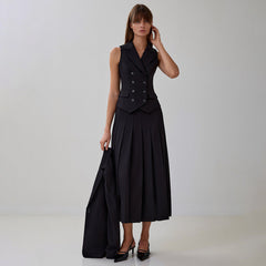 Sleeveless Vest Pleated Dress Two-piece Set - Muselune