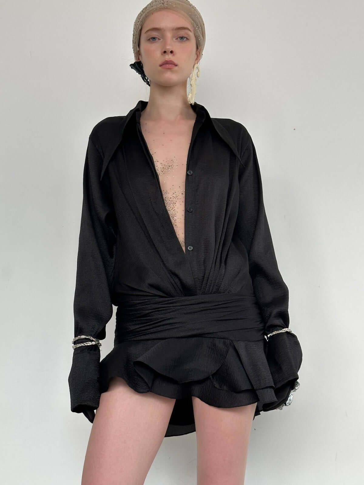 Lotus Leaf Shirt Dress – Elegant Ruffled Hem & Irregular A-Line Style - Muselune