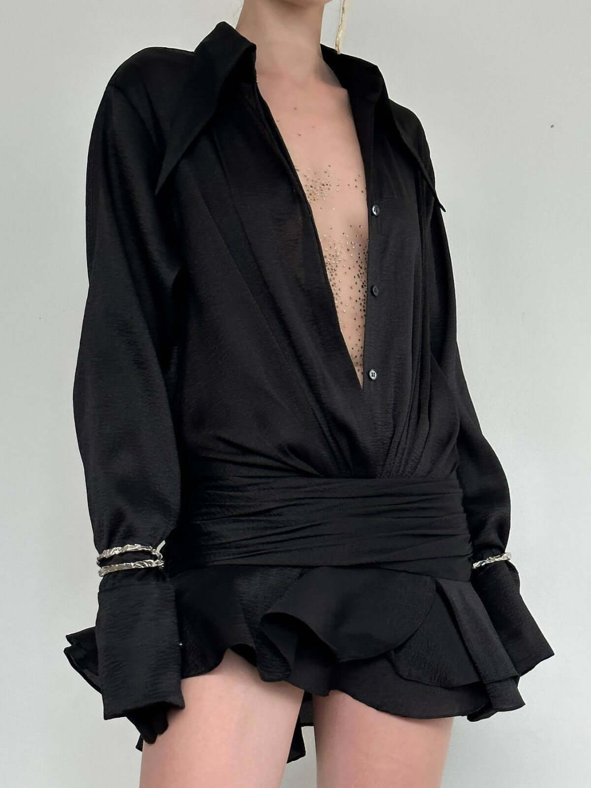 Lotus Leaf Shirt Dress – Elegant Ruffled Hem & Irregular A-Line Style - Muselune