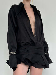 Lotus Leaf Shirt Dress – Elegant Ruffled Hem & Irregular A-Line Style - Muselune