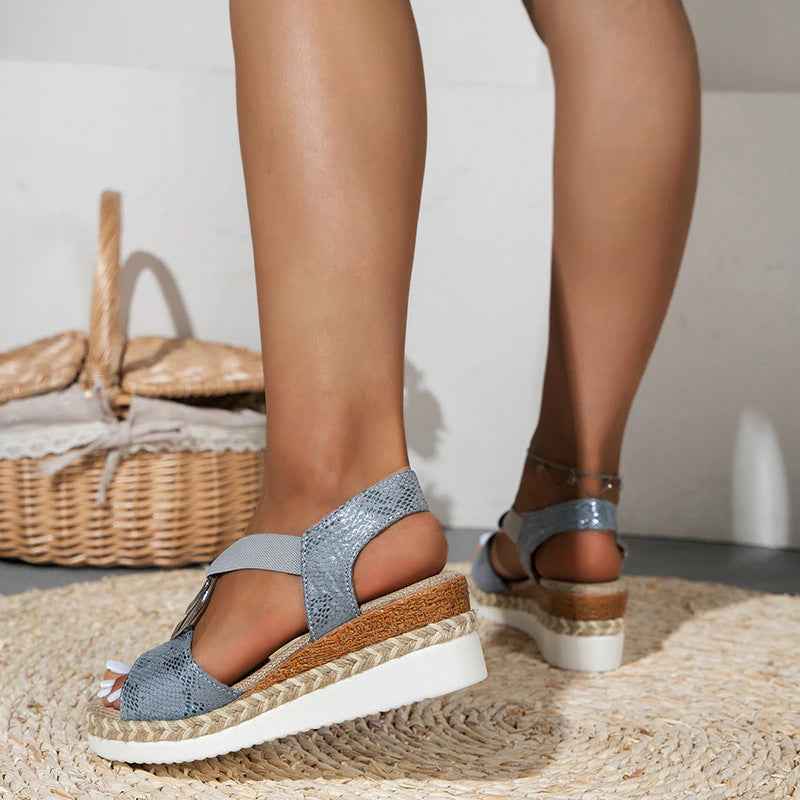 Peep Toe Serpentine Wedges Sandals| Circle Design Casual - Muselune
