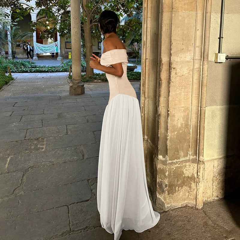 Color Block Off-Shoulder Dress - Muselune