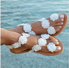 Summer PU Sandals | Floral Toe Design Large Size - Muselune