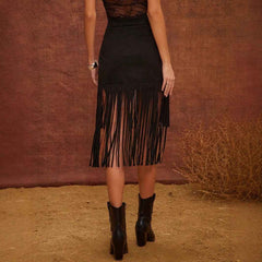 High-Waisted Suede Tassel Skirt - Muselune