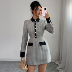 Elegant Button Long Sleeve Dress The Muse