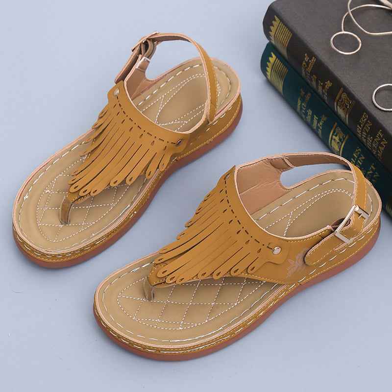 Women's Roman Cutout Thong Wedge Beach Sandals - Muselune