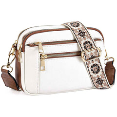 Triple-Zip Crossbody – Floral Strap & Colorblock Style - Muselune