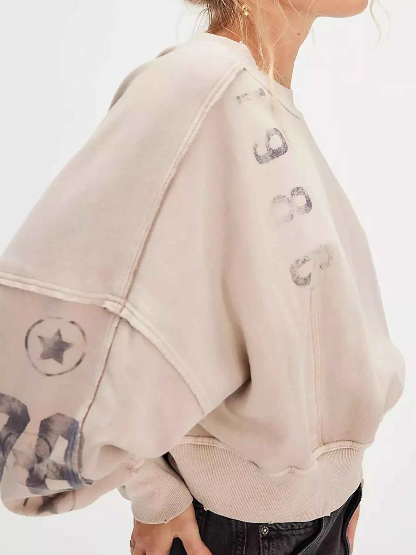 Printed Round Neck Dropped Shoulder Sweatshirt