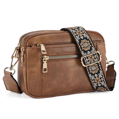 Triple-Zip Crossbody – Floral Strap & Colorblock Style - Muselune