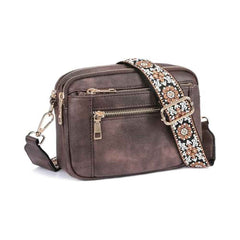Triple-Zip Crossbody – Floral Strap & Colorblock Style - Muselune