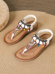 Boho Ethnic Flat Sandals – Pendant Accent Flip-Flops - Muselune