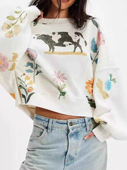 Printed Round Neck Dropped Shoulder Sweatshirt