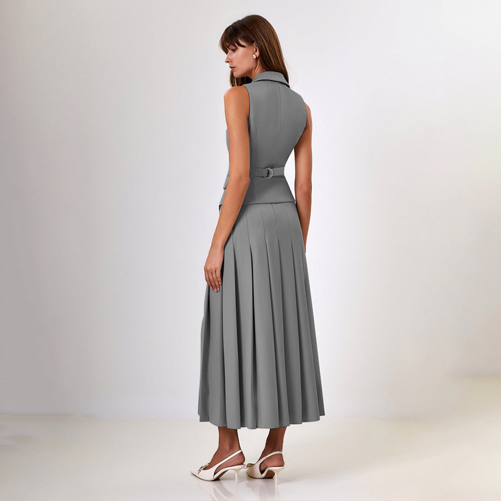 Sleeveless Vest Pleated Dress Two-piece Set - Muselune