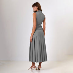 Sleeveless Vest Pleated Dress Two-piece Set - Muselune