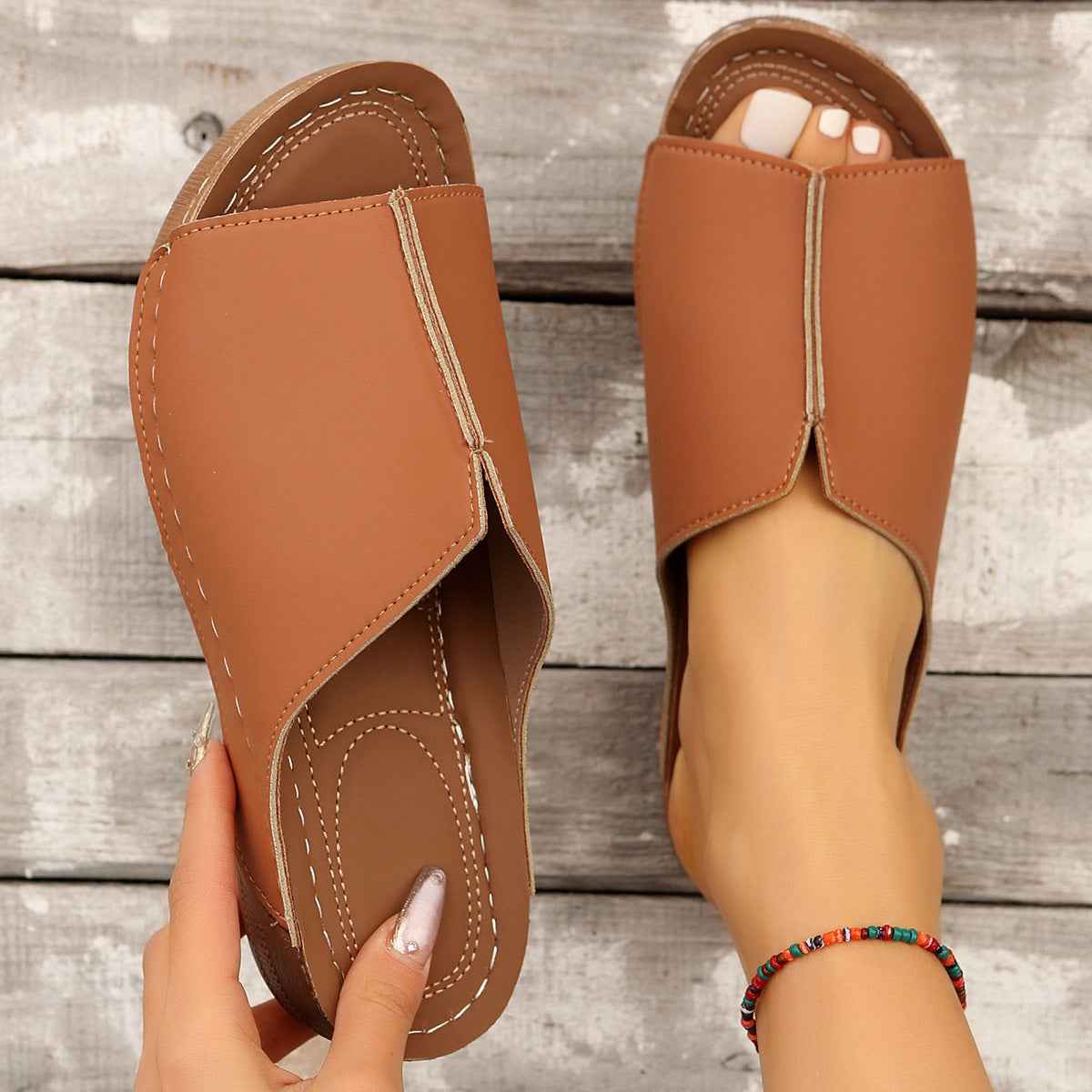 Summer Wedge Sandals – Peep-Toe, Thick Sole, Casual Outdoor Slides - Muselune