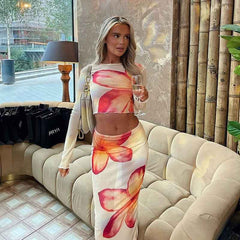 Printed Long Sleeve Dress Set
