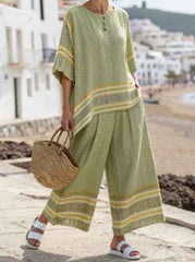 Striped Batwing Sleeve T-shirt and Pants Suit
