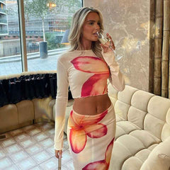 Printed Long Sleeve Dress Set