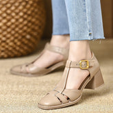 Chunky Hollow Buckle Closed Toe Sandals Heel The Muse