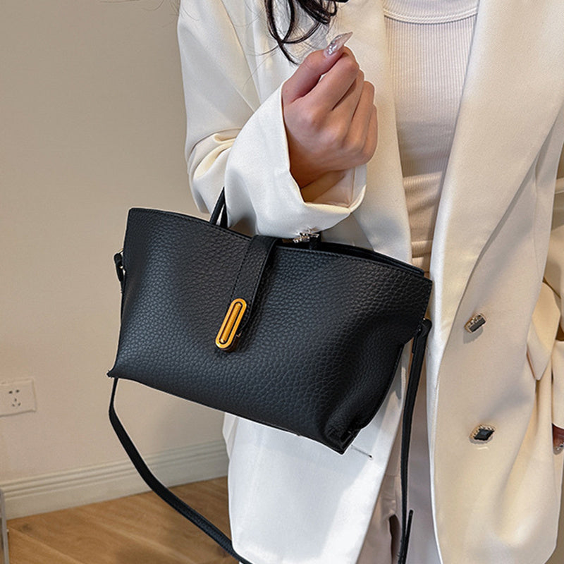 INS Litchi Pattern Shoulder Bag Fashion Zipper Bucket Bag High Capacity Totes Handbag For Women - Muselune