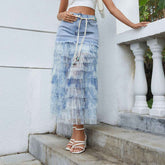 Boho Blue Denim Skirt - Muselune