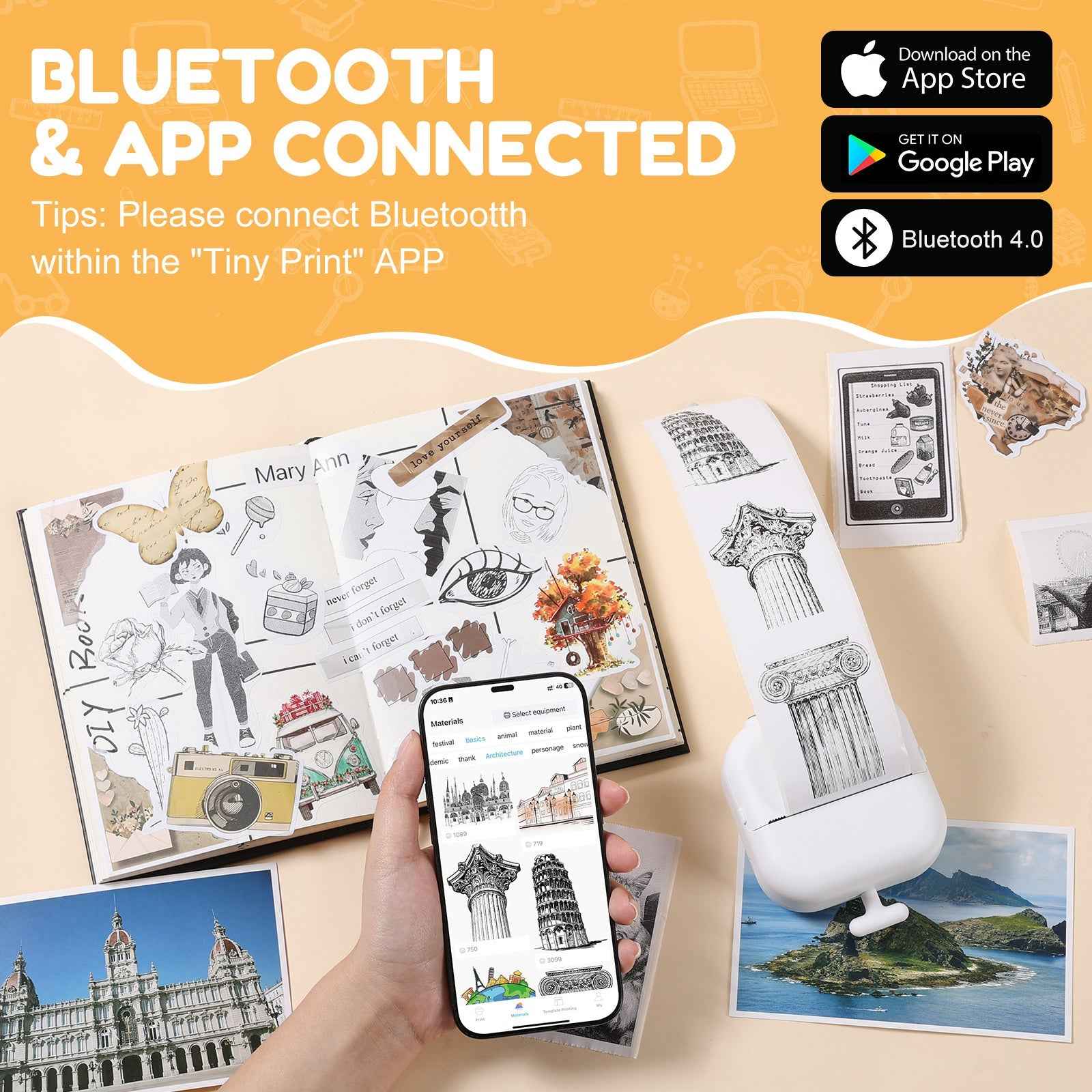 Bluetooth Thermal Mini Printer – Inkless, Stickers, DIY, Portable - Muselune