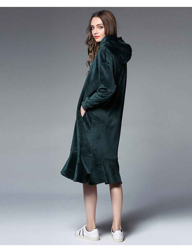 Long Hooded Velvet Bottoming Skirt