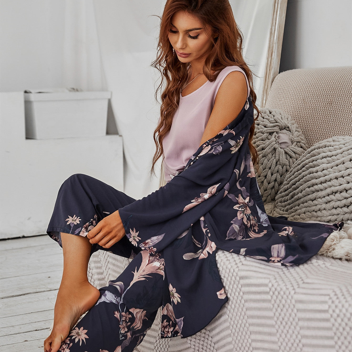 Pajamas Viscose Floral Printed Loose Sleepwear The Muse