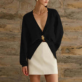 New V-neck Button Cardigan Fashion Knitted Sweater Top For Women Clothing - Muselune