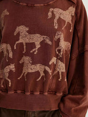 Printed Round Neck Dropped Shoulder Sweatshirt